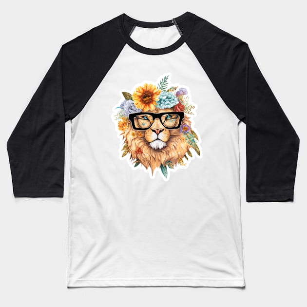 Lion illustration Baseball T-Shirt by Zoo state of mind